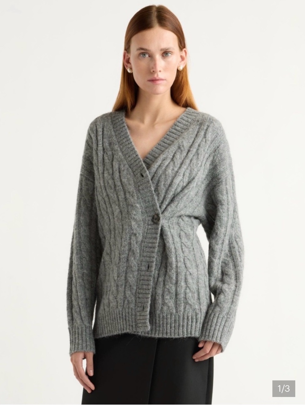Modern Citizen Gray Hikari Asymmetric Cable Knit Cardigan Sweater
